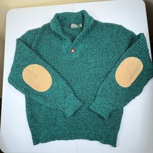 Vintage American Eagle Wool Blend Shawl Collar Sweater Elbow Patch L USA‎